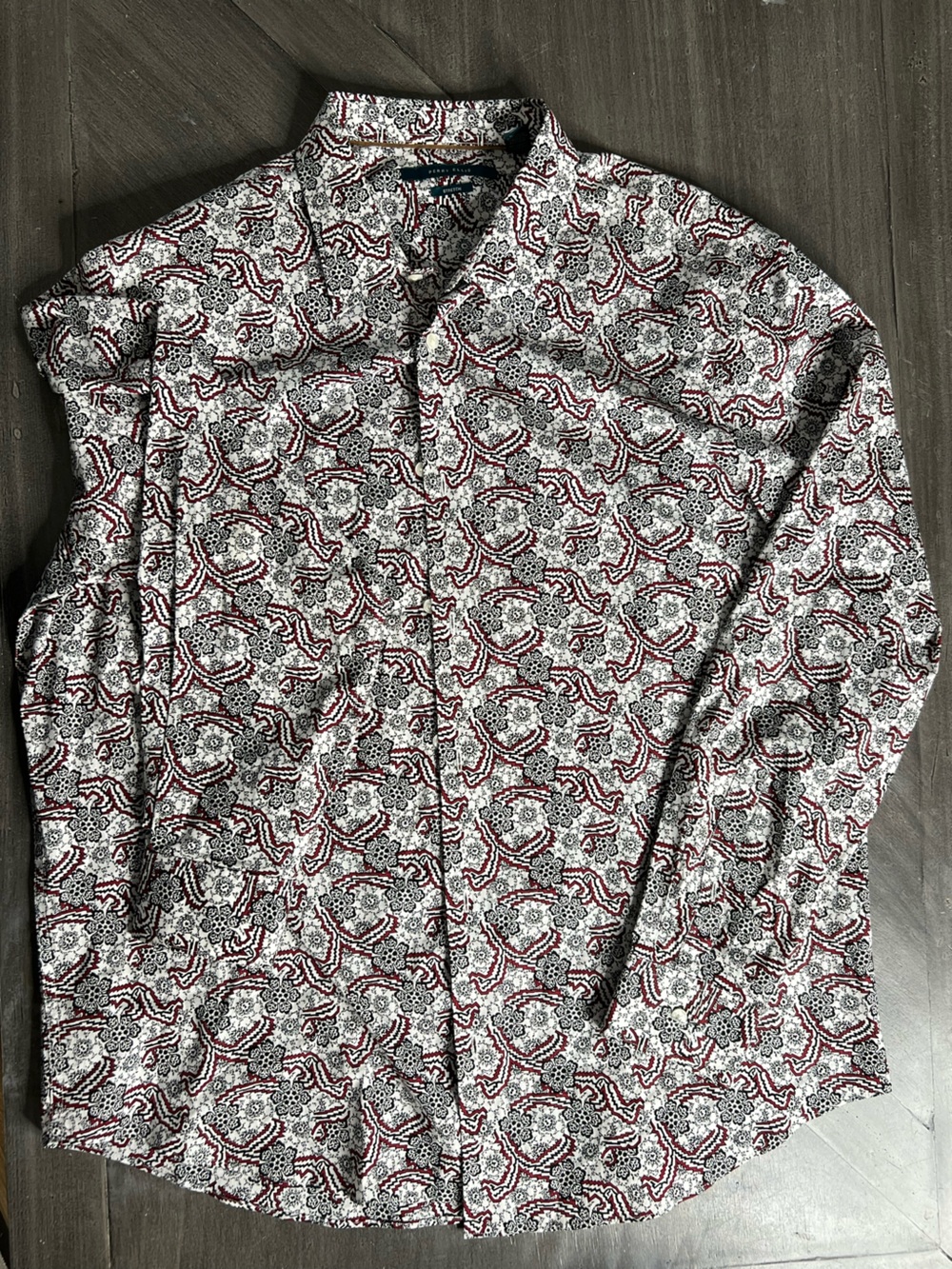 Perry Ellis Stretch paisley print button up shirt Size XXL Red, Black & White